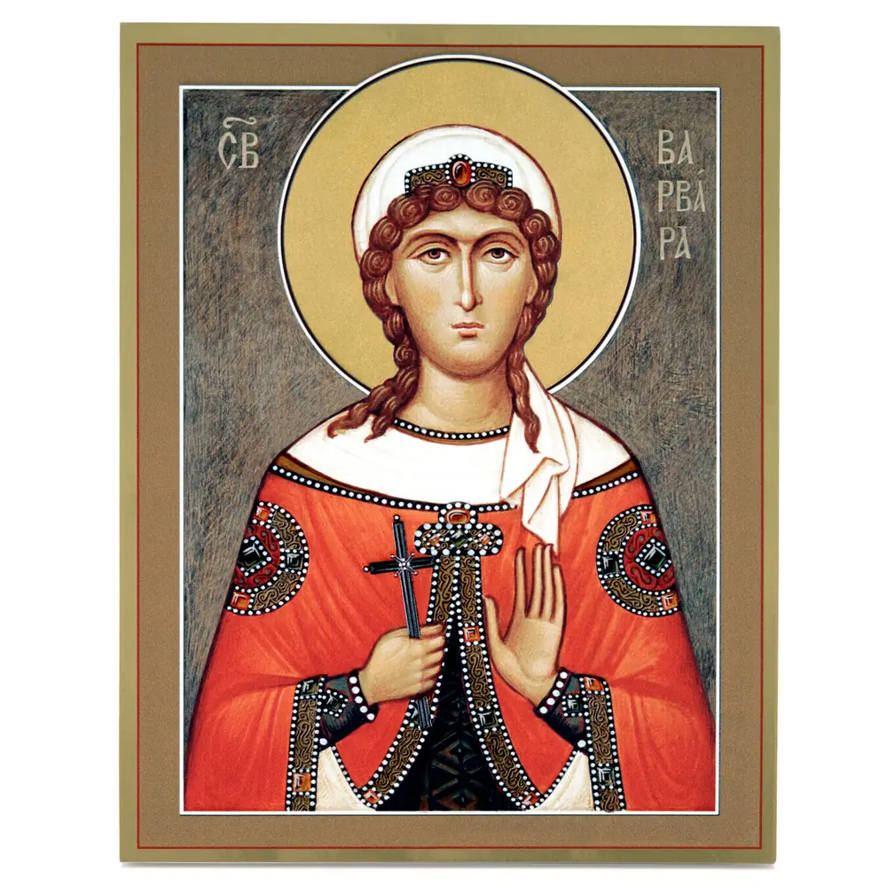 Icon on board 21×27 gilded finish, 3D print, varnish Barbara
