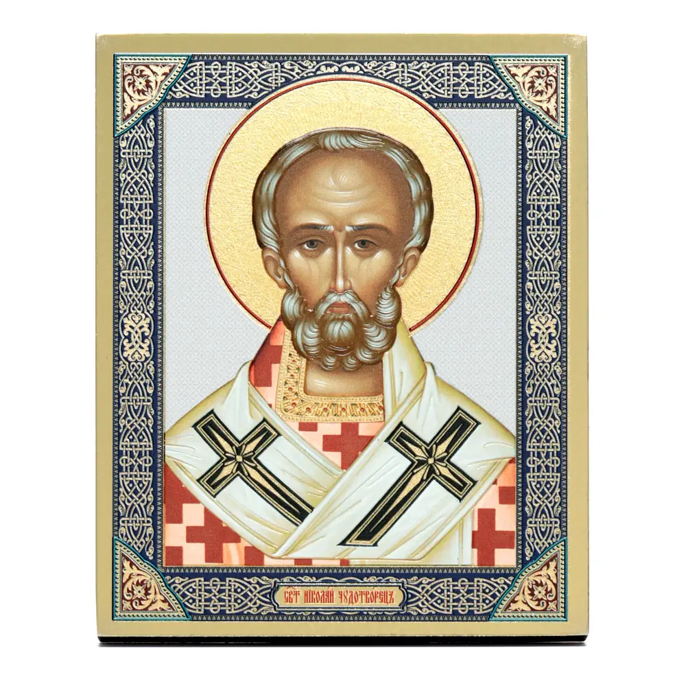 Icon on board 13×15 gilded finish, 3D print, varnish Nicholas the Wonderworker 6