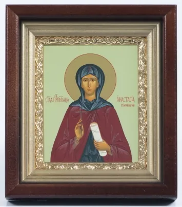 Icon in icon case 11×13 complex, tempera, gilded frame Anastasia the Roman