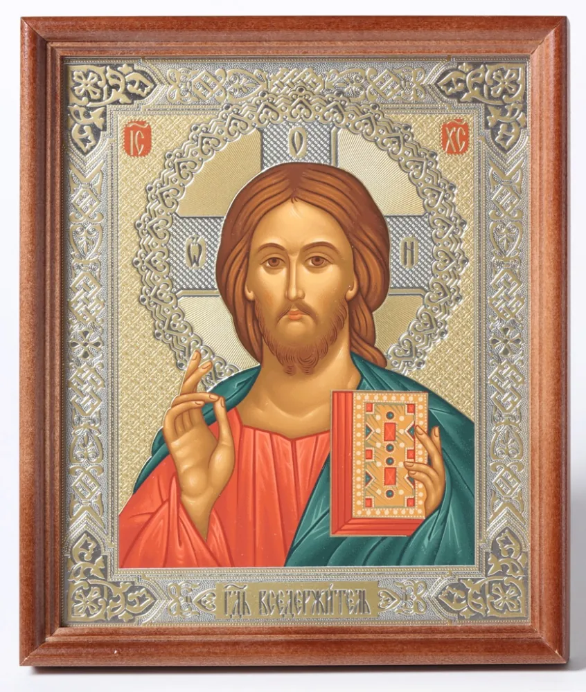 ხატი ხის ჩარჩოში №1 18×24 ტემპერა №5 მაცხოვარი (თეთრი ფონი)