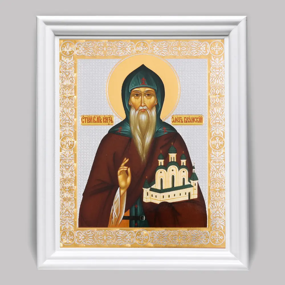 Икона в деревянной рамке №3 11х13 (белая) двойное тиснение Олег Брянский