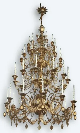 Chandelier 4 tiers 48 candles chased gilding