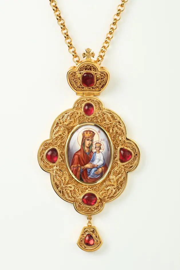 Panagia filigree №0018 / cubic zirconia box enamel miniature / gilding