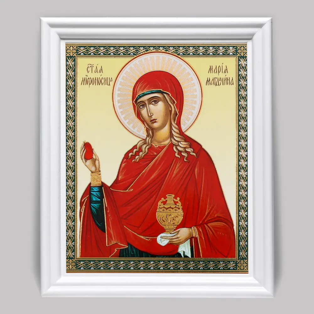 Icon in wooden frame №3 11×13 (white) double embossing Mary Magdalene, Equal-to-the-Apostles (4)