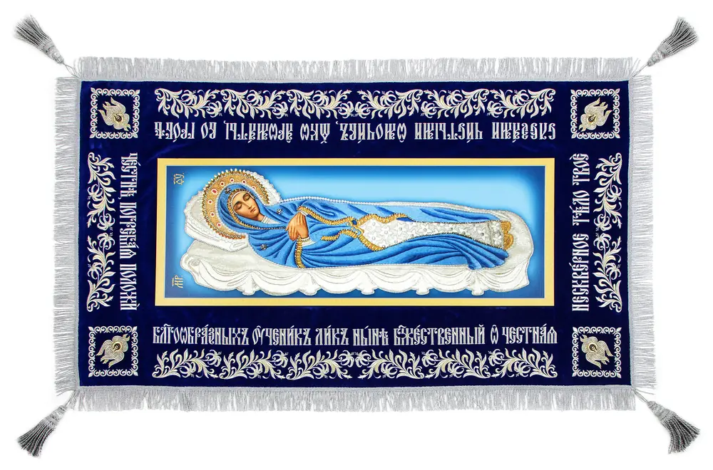Processional epitaphios machine embroidery on canvas of the Most Holy Theotokos №2