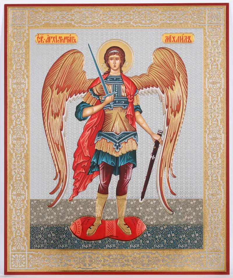 Icon on hardboard №1 18×24 double embossing Archangel Michael (full-length)
