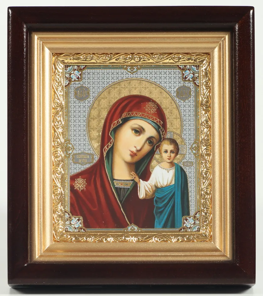 Icon in icon case 11×13 complex, double embossing, gilded frame Kazan Mother of God 14
