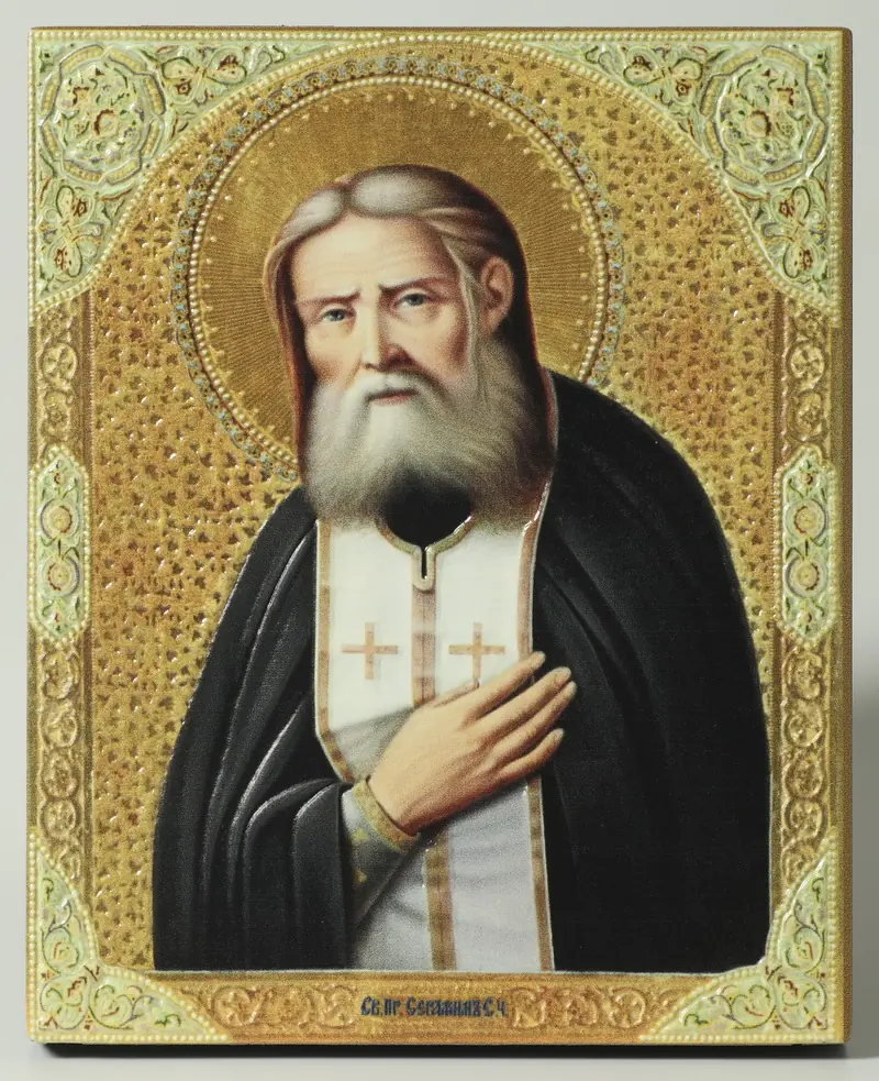 Icon on board 13×15 3D print, varnish Seraphim of Sarov 2
