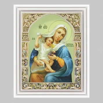 Icon in wooden frame №3 11×13 (white) double embossing Protecting Mother of God 2