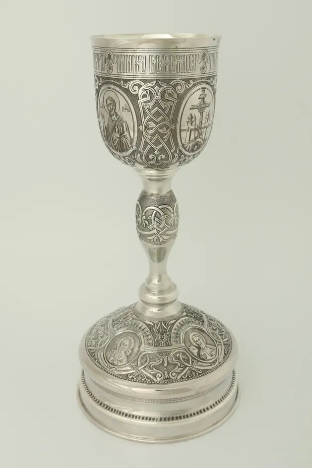 Chalice 0.75 l hand engraving, chasing / stamped base / silver