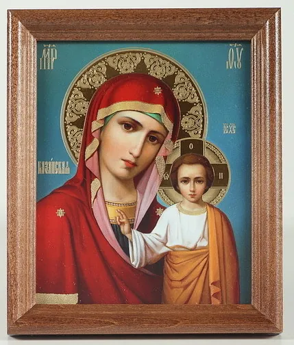 Икона в деревянной рамке №1 11х13 двойное тиснение Казанская БМ 34