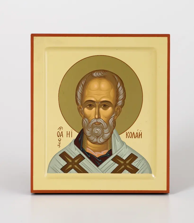ხატი ხეზე 13×15 ნაგლინი, კიდობანი, შეფუთვა ნიკოლოზ საკვირველთმოქმედი