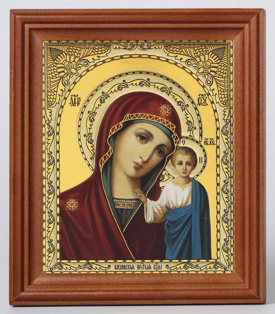 Icon in wooden frame 11×13 blind embossing (without glass), packaging Kazan Mother of God 14