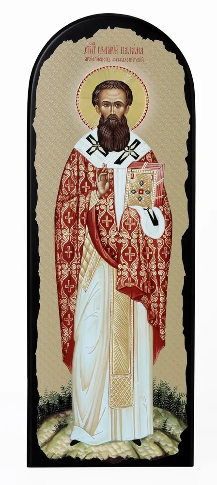 Icon on MDF 18×50 arched, 3D print, varnish Gregory Palamas