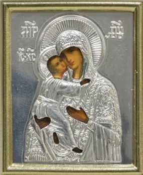 Icon in plastic frame 4×5 metallised riza cover Vladimir Mother of God