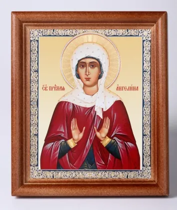 Икона в деревянной рамке 11х13 Набор с Днем Ангела, двойное тиснение Ангелина Сербская, прав. (2)