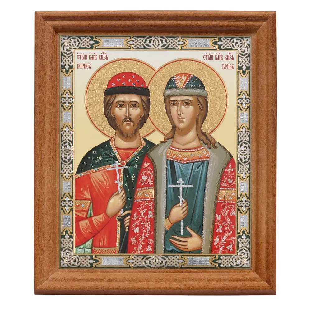 Икона в деревянной рамке №3 11х13 двойное тиснение Борис и Глеб 4