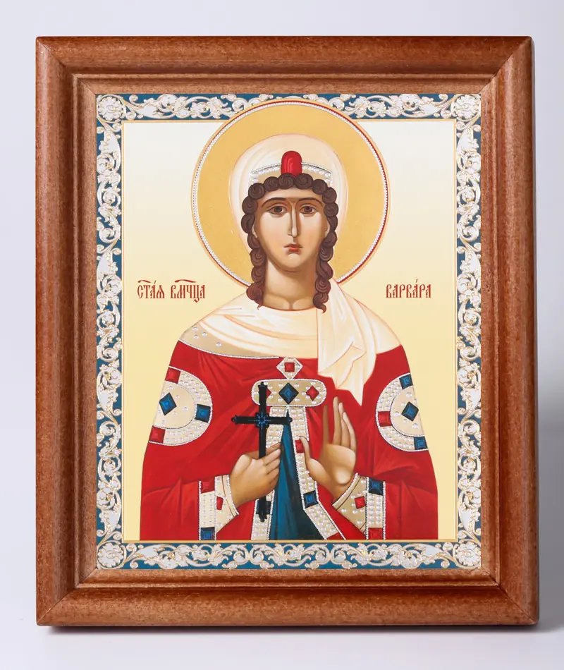 Icon in wooden frame 11×13 Name Day set, double embossing Barbara of Heliopolis, Great Martyr (4)