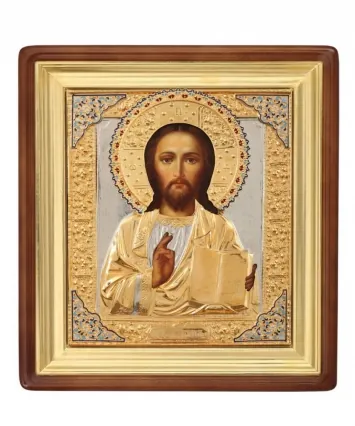 Painted icon in icon case 24×30 oil, riza cover №24, enamel, icon case №1 Saviour