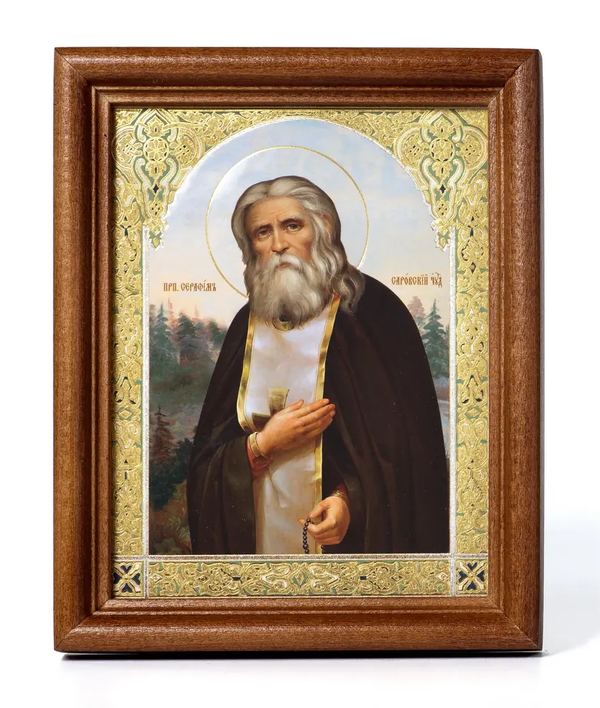 Icon in wooden frame №1 11×13 double embossing Seraphim of Sarov 9