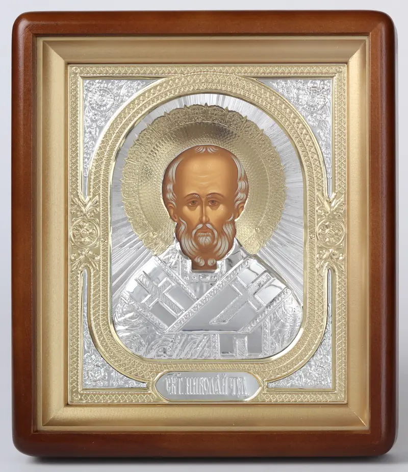 Icon in icon case 18×24 shaped, tempera, 3D riza №1 Nicholas the Wonderworker