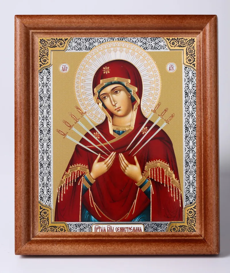 Icon in wooden frame №1 11×13 double embossing Seven Arrows Mother of God 2
