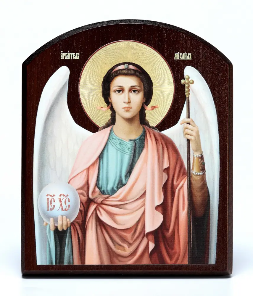 Icon on board 10×12 3D print, arched, varnish Archangel Michael 2