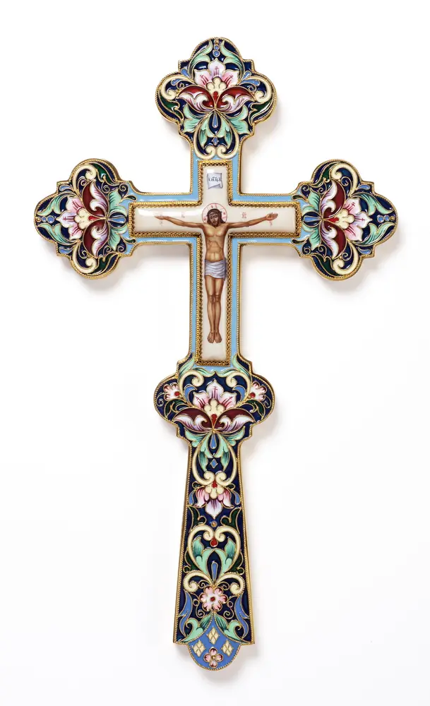 Altar cross №6 complex small enamel miniature, filigree, enamel, painting, chemical engraving / gilding