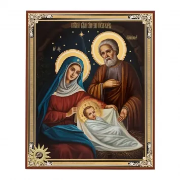 ხატი ხის დაფაზე 18×24 ორმაგი ტვიფრი, დსპ, PVC, შეფუთვა ქრისტეს შობა 68