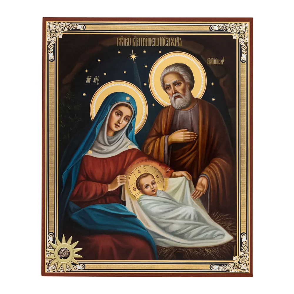 ხატი ხის დაფაზე 18×24 ორმაგი ტვიფრი, დსპ, PVC, შეფუთვა ქრისტეს შობა 68