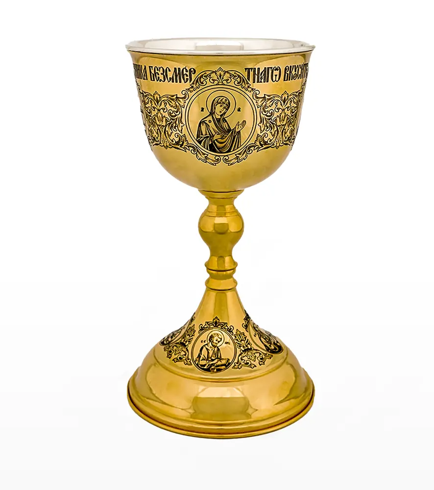 Chalice 0.85 l brass laser engraving “№20” / gilding / silver insert