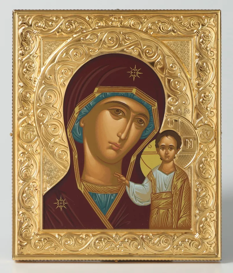 Stamped icon 12 * 14 / tempera / gilding / silver Kazan Mother of God