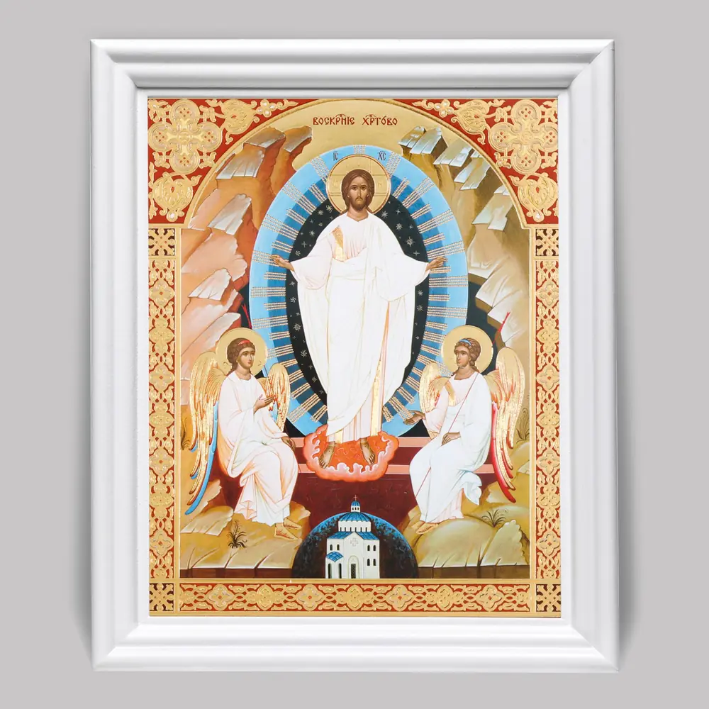 Icon in wooden frame №3 11×13 (white) double embossing Resurrection of Christ 59