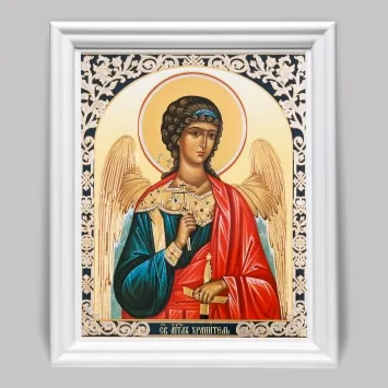 Icon in wooden frame №3 11×13 (white) double embossing Guardian Angel (half-length) №2