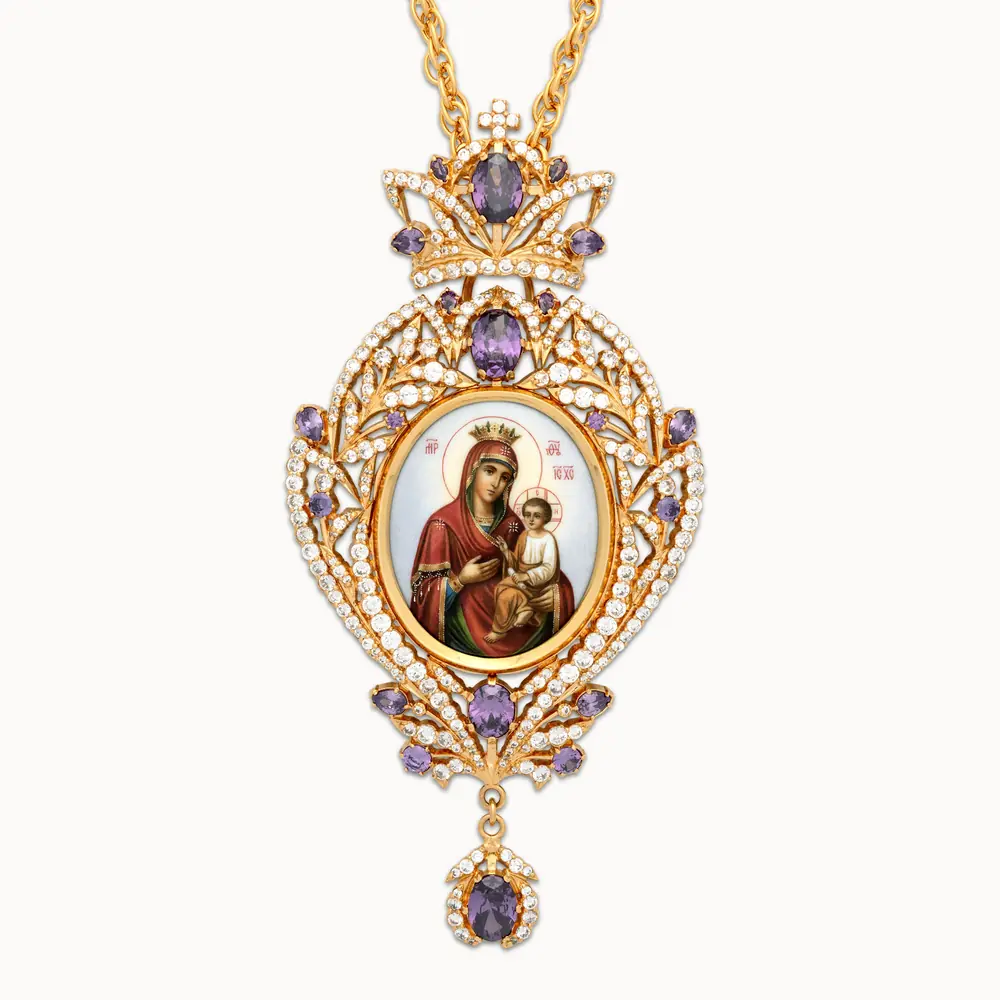 Panagia №1371 / cubic zirconia / gilding / Quick to Hearken Mother of God