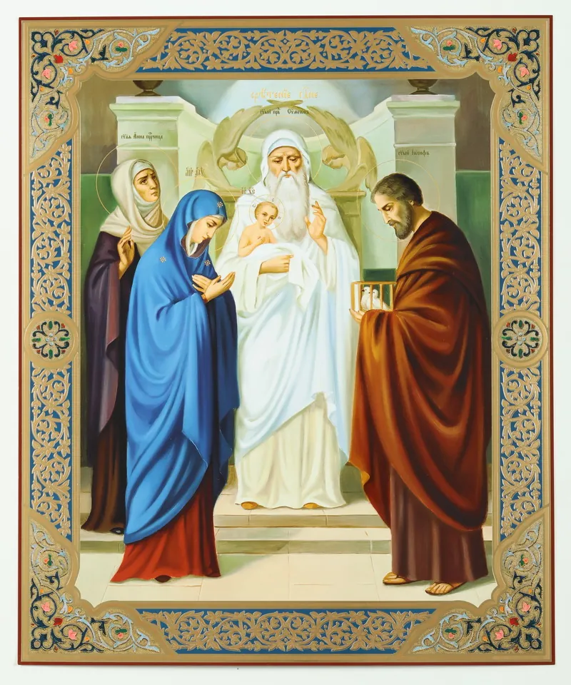 Icon on hardboard №1 30×40 double embossing Meeting of the Lord 2