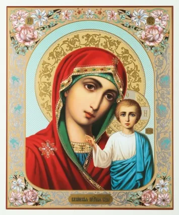 Icon on wooden panel 30×40 double embossing, chipboard, PVC Kazan Mother of God 26