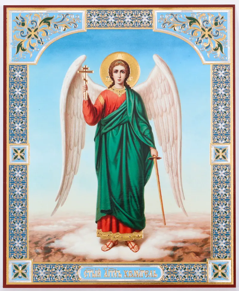Icon on wooden panel 11×13 double embossing Guardian Angel (full-length) №4