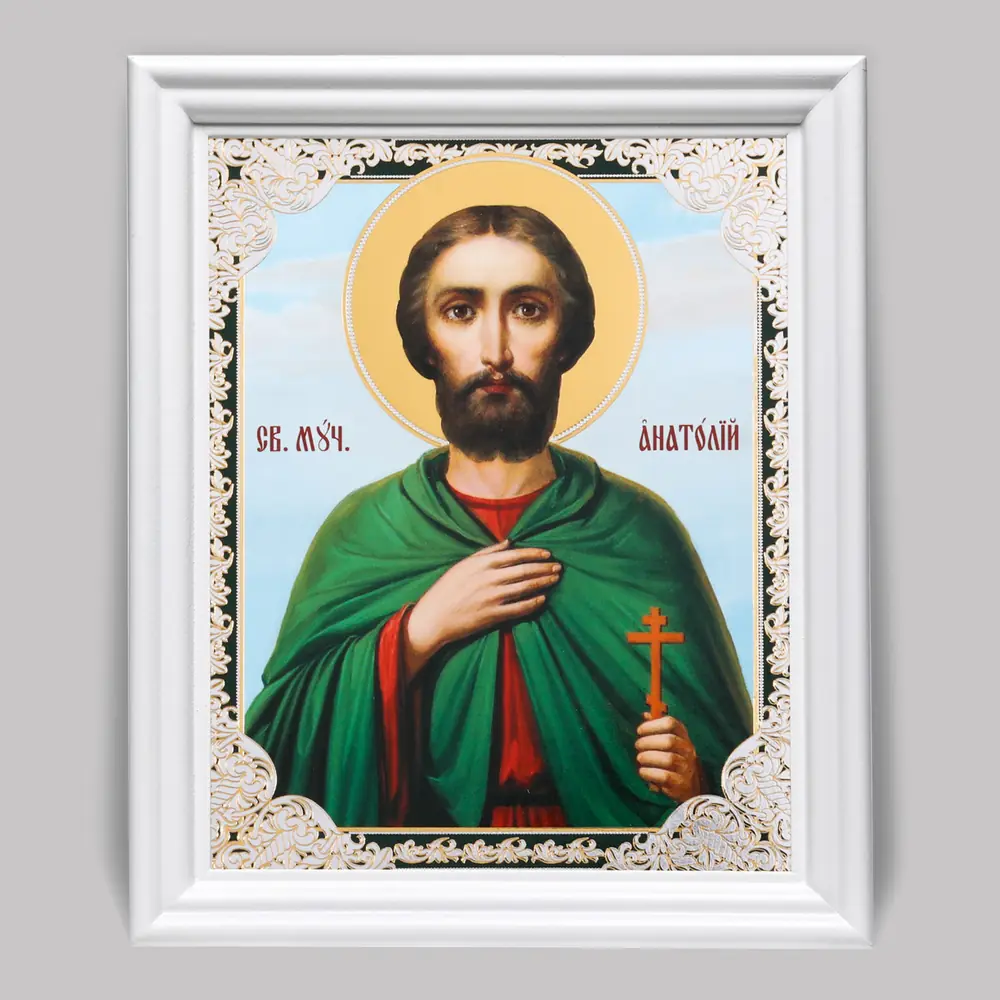 Icon in wooden frame №3 11×13 (white) double embossing Anatolius 2