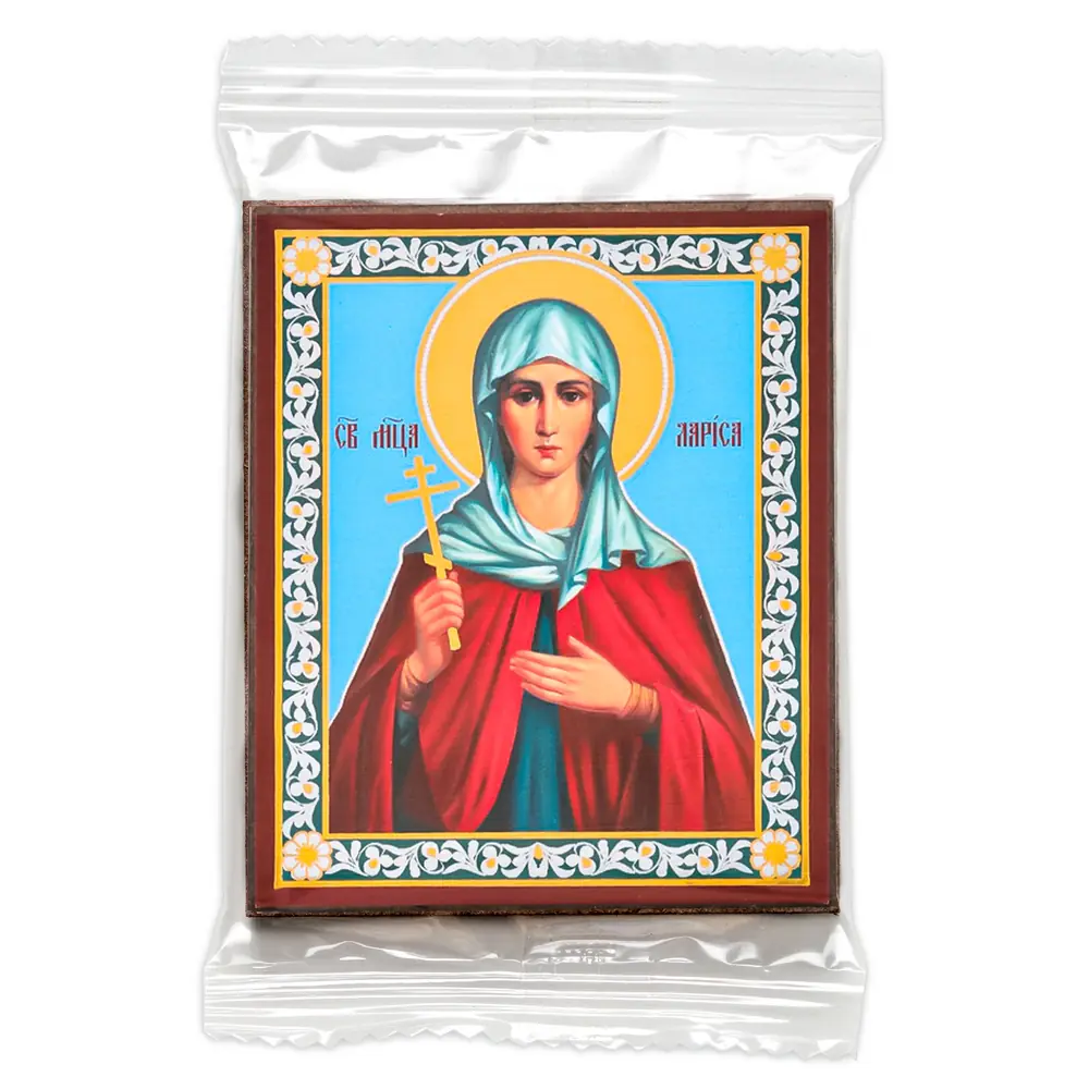 Icon on wooden panel 6×9 double embossing, annotation, packaging Larisa of Gothia, Martyr
