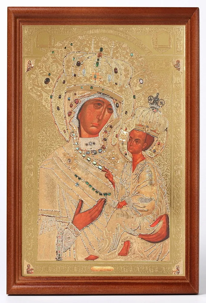 Icon in wooden frame №1 18×24 double embossing Tikhvin Mother of God