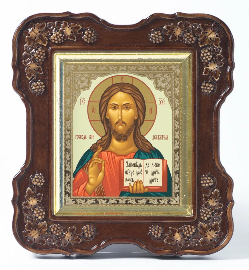 Икона в киоте 11х13 (лоза 4), темпера тиснение, подрамник поталь Спаситель