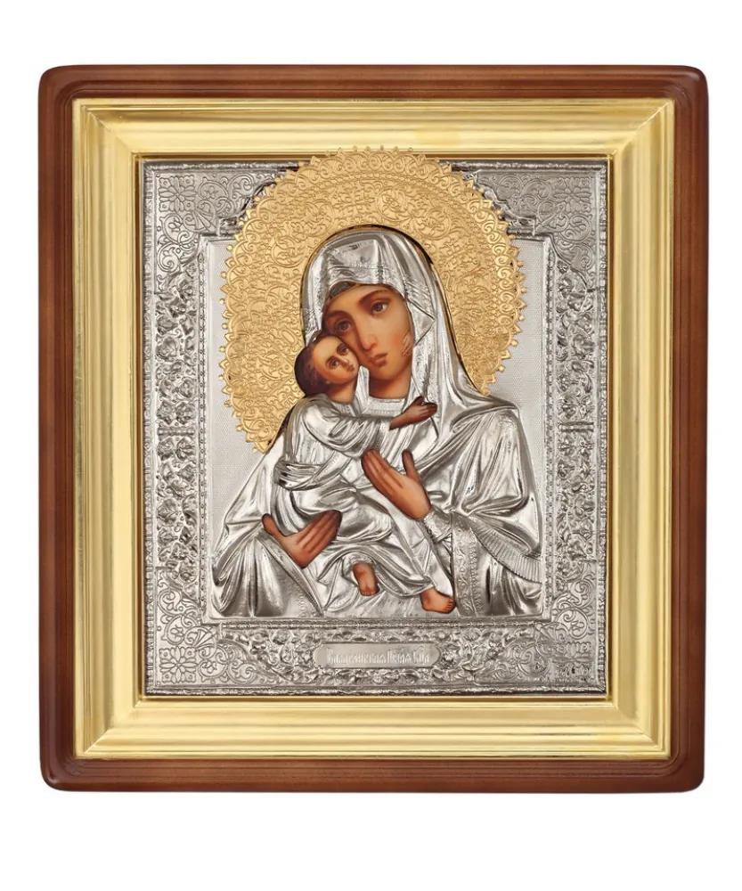 Painted icon in icon case 24×30 oil, riza cover №6A, icon case №1 Vladimir Mother of God