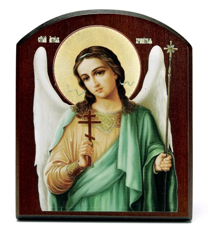 Icon on board 10×12 3D print, arched, varnish Guardian Angel 2