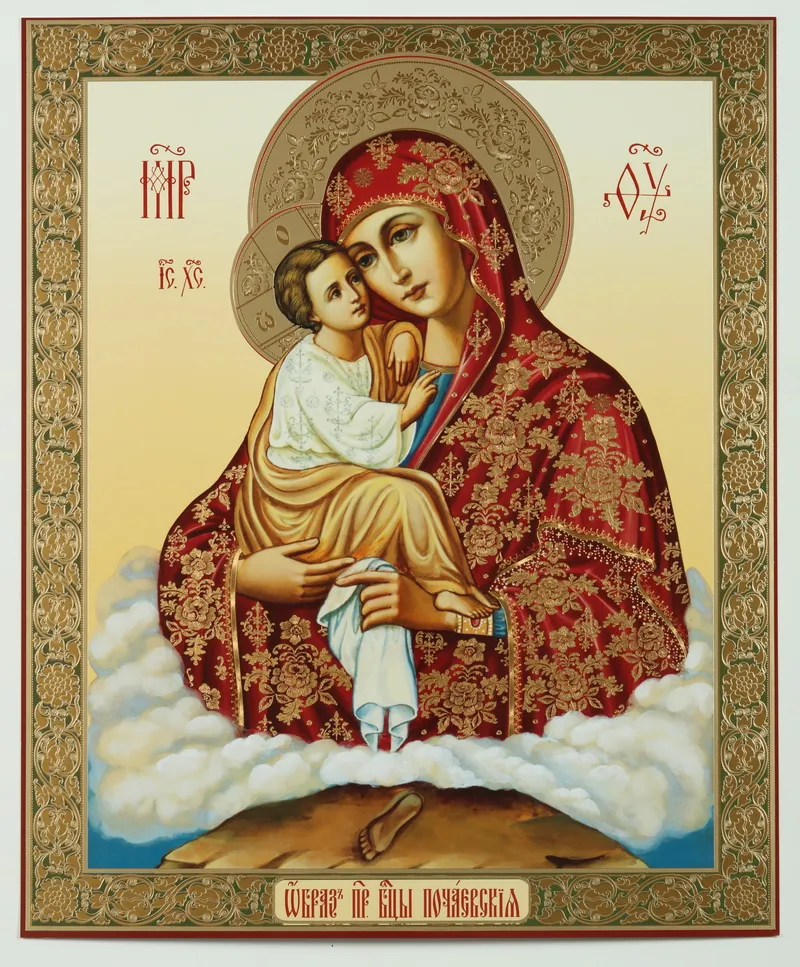 Icon on wooden panel 30×40 double embossing, chipboard, PVC Pochaev Mother of God 01