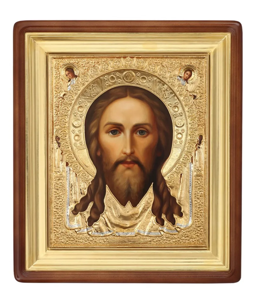Painted icon in icon case 40×50 oil, riza cover №145, icon case №1 Saviour Not Made by Hands