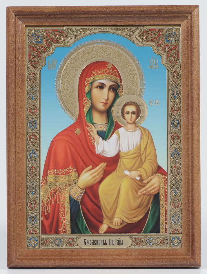 ხატი ხის ჩარჩოში 18×24 რელიეფური ტვიფრი (მინის გარეშე) სმოლენსკის ღვთისმშობელი