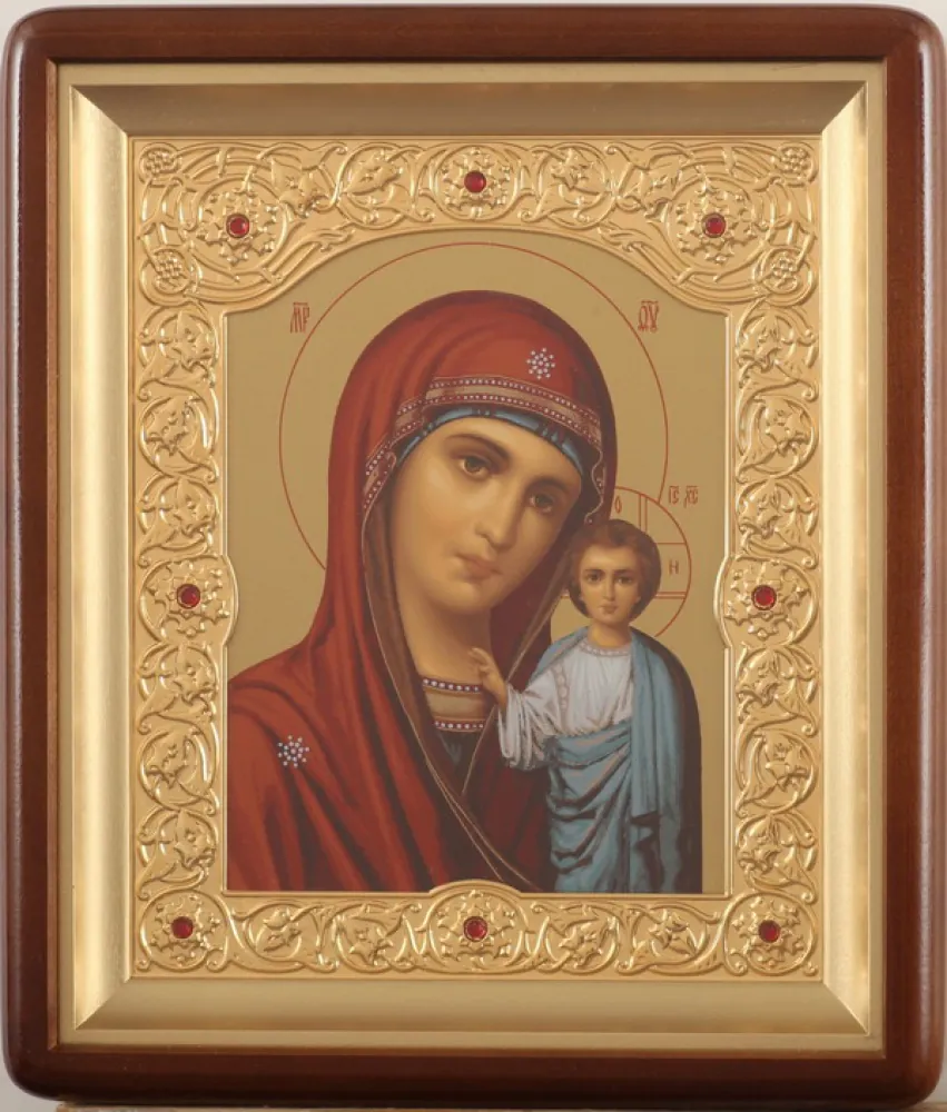 Icon in icon case 18×24 shaped, tempera, shaped frame, gilded Kazan Mother of God 1
