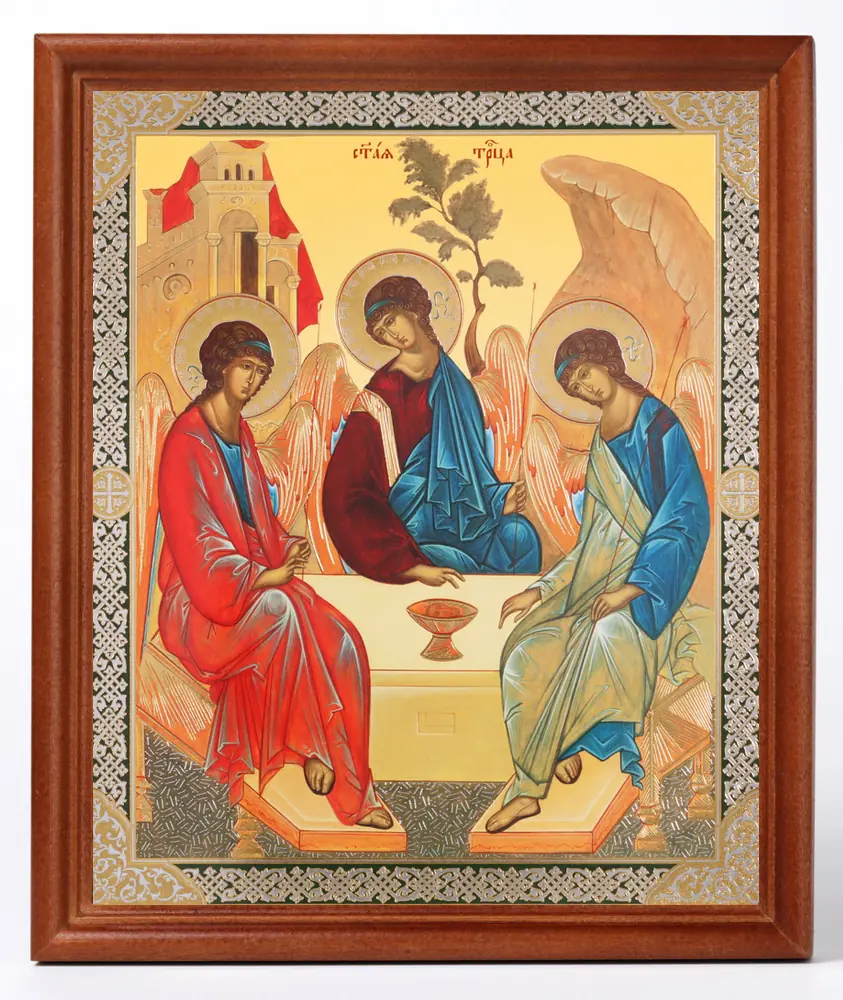 Икона в деревянной рамке №1 18х24 двойное тиснение Троица (Рублевская)