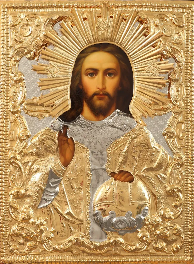 Painted icon of the Saviour 40×50, oil, riza cover №60, gilding
